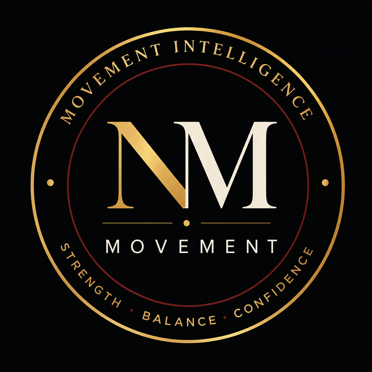 NM Movement round seal with Movement Intelligence and Strength Balance Confidence wording